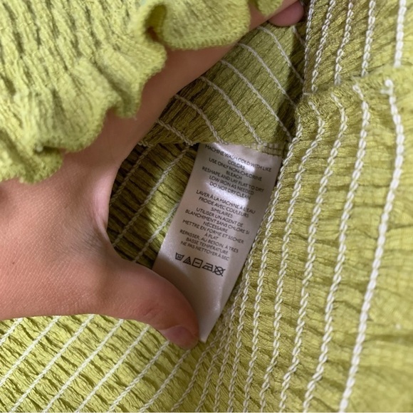 Anthropologie ruched yellow green long sleeve top - Picture 6 of 11